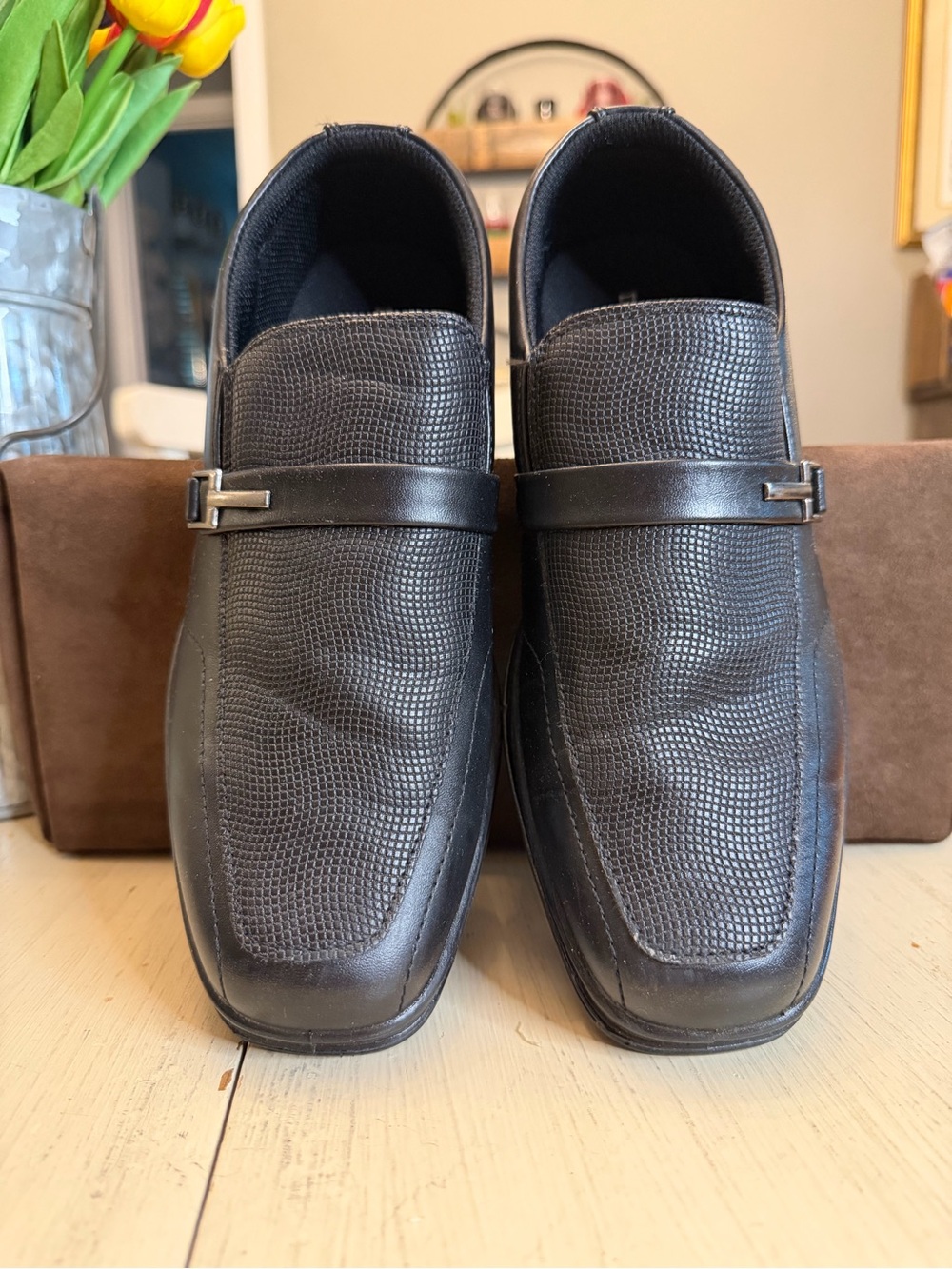 Deer Stags Boy’s Black Textured Slip-On Loafers with Metal Bit